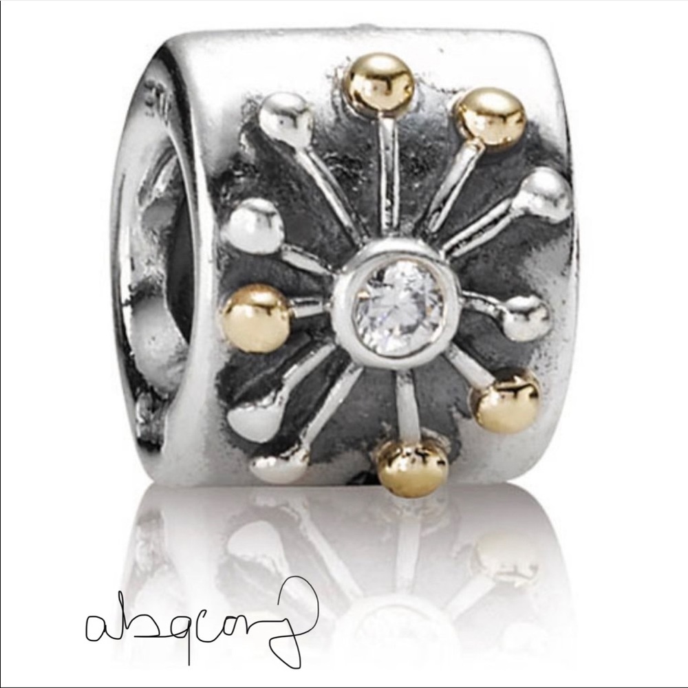 EUC Pandora 790188CZ Sterling Silver & 14k Yellow Gold Clear Zirconia Star Charm